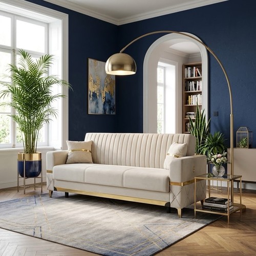 Seater cream velvet - 3, bed