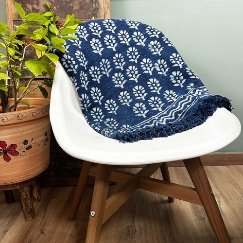 Handmade indigo cotton throw - handmade,