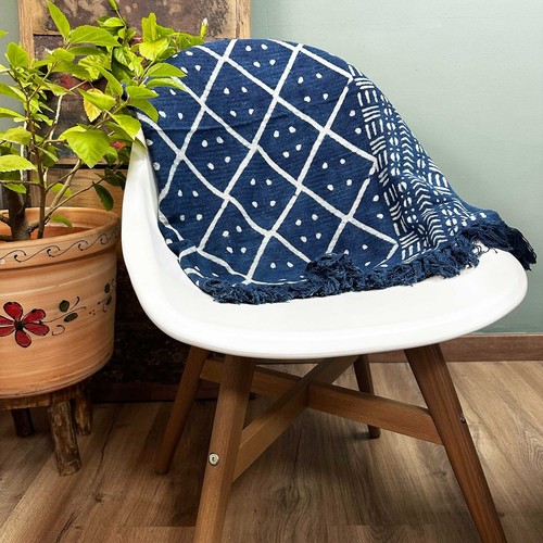 Handmade indigo cotton throw - cotton,