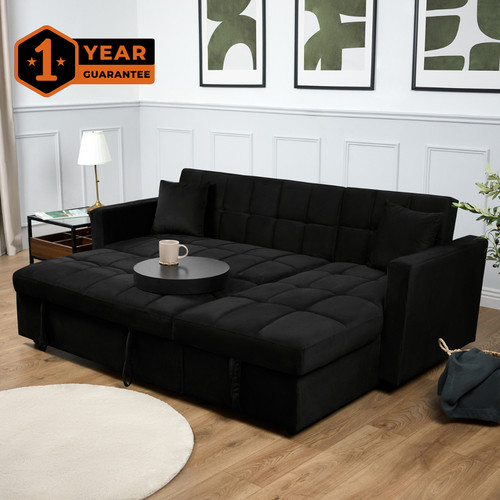Velvet corner sofa bed - sofa, with