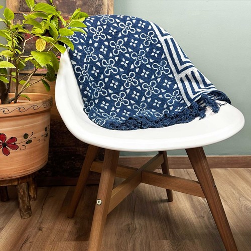 Handmade indigo cotton - handmade, throw