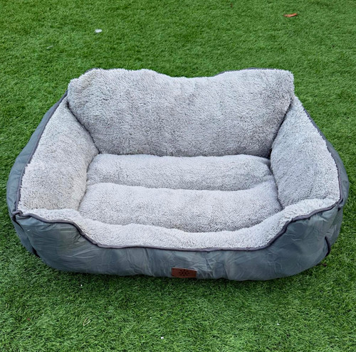 Grey plush cushioned - cushioned, sofa